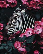 Зебра среди цветущих роз