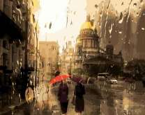 Вид из окна на дождливый Санкт-Петербург