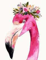 Розовый фламинго в цветочном венке
