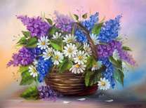 Плетёная корзинка с ромашками и гиацинтами