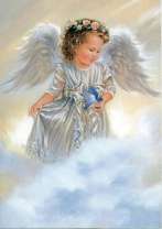 Ангелочек на облаке и птица счастья