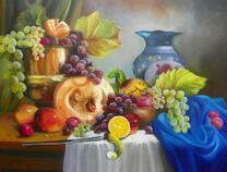 Натюрморт из винограда, фруктов и цитрусов