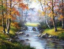 Осенний ручей среди берёз