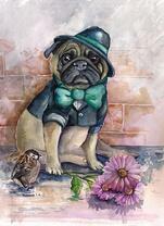 Нарядный мопс с цветами