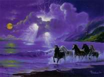 Лошадиные скачки ночью в воде