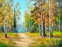 Осенняя дорога через берёзовую рощу