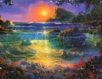 Отражение солнца в водах тропической бухты