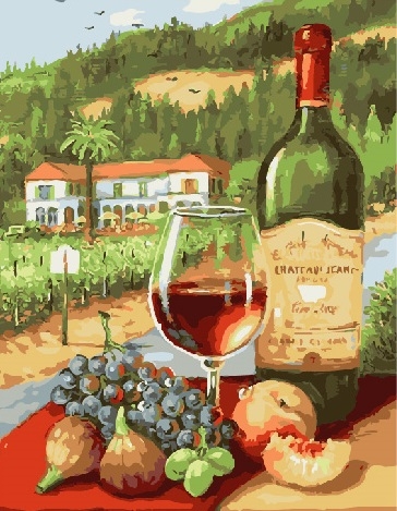 Картина по номерам 40x50 Летний натюрморт с вином и фруктами