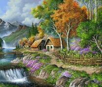 Горная деревня у реки осенней порой