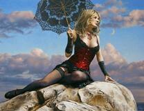 Девушка в эротическом наряде и с зонтом