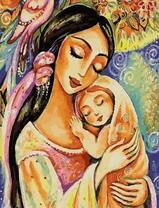 Мама с ребёнком и красивые цветы