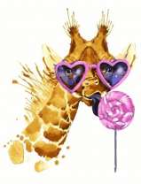 Жираф в очках с конфетой