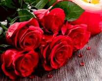 Пять алых роз и капли росы