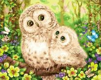 Сова и совенок на цветочной поляне