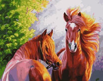 Две гнедые лошадки с уздечками