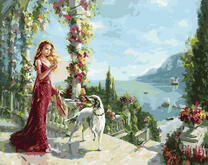 Девушка с собакой у моря