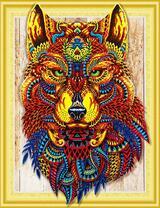 Голова волка в ярких цветах