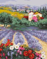 Домик у весеннего поля с лавандой