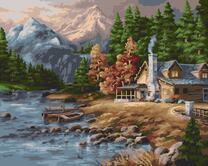 Домик в лесу у горной реки