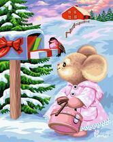 Мышка в розовом пальто забирает почту