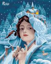 Девушка в чепчике у зимней церквушки