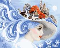 Девушка в шляпке и зимний городок