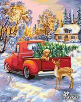 Щеночек в машине и олененок на дороге