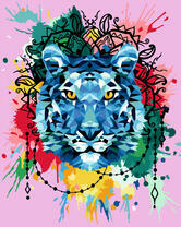 Белый тигр на фоне ярких красок