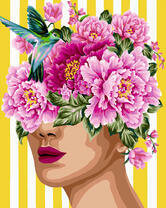 Девушка с пионами и колибри в голове