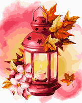 Фонарик со свечой, листья и цветы сакуры