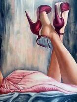 Девушка в бордовый туфлях