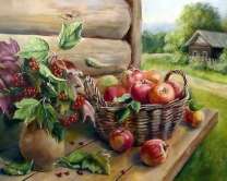 Корзина яблок у дома