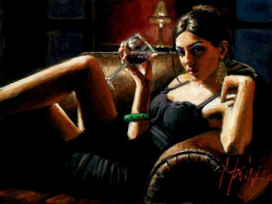 Картина по номерам 40x50 Девушка в черном платье с бокалом вина