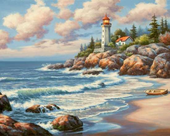 Картина по номерам 40x50 Морской пейзаж и маяк. Сен Ким