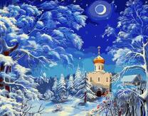 Храм в заснеженном лесу