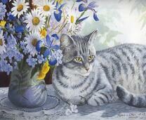 Полосатый кот под букетом
