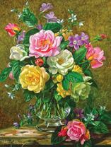 Букет разнообразныйх роз в стеклянной вазе