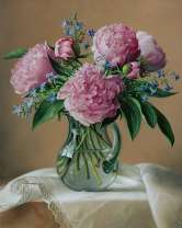 Букет пионов и полевых цветов