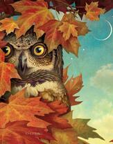 Филин среди осенних листьев