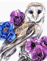 Сова с фиолетовыми и синими цветами