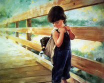 Ребенок с щенком в рюкзаке