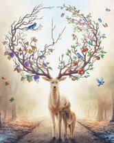 Рога оленя с ягодами и фруктами