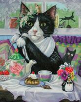 Кошка и мышка пьют чай