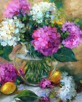 Букет гортензий и лимоны