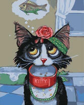 Кошечка мечтающая о рыбке