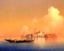 Город на воде и лодка