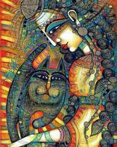 Абстрактный потрет девушка с котом