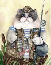 Кот рыбак в уловом