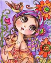 Девушка с котом и птичкой