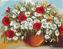 Букет из ромашек, маков и колосков пшеницы